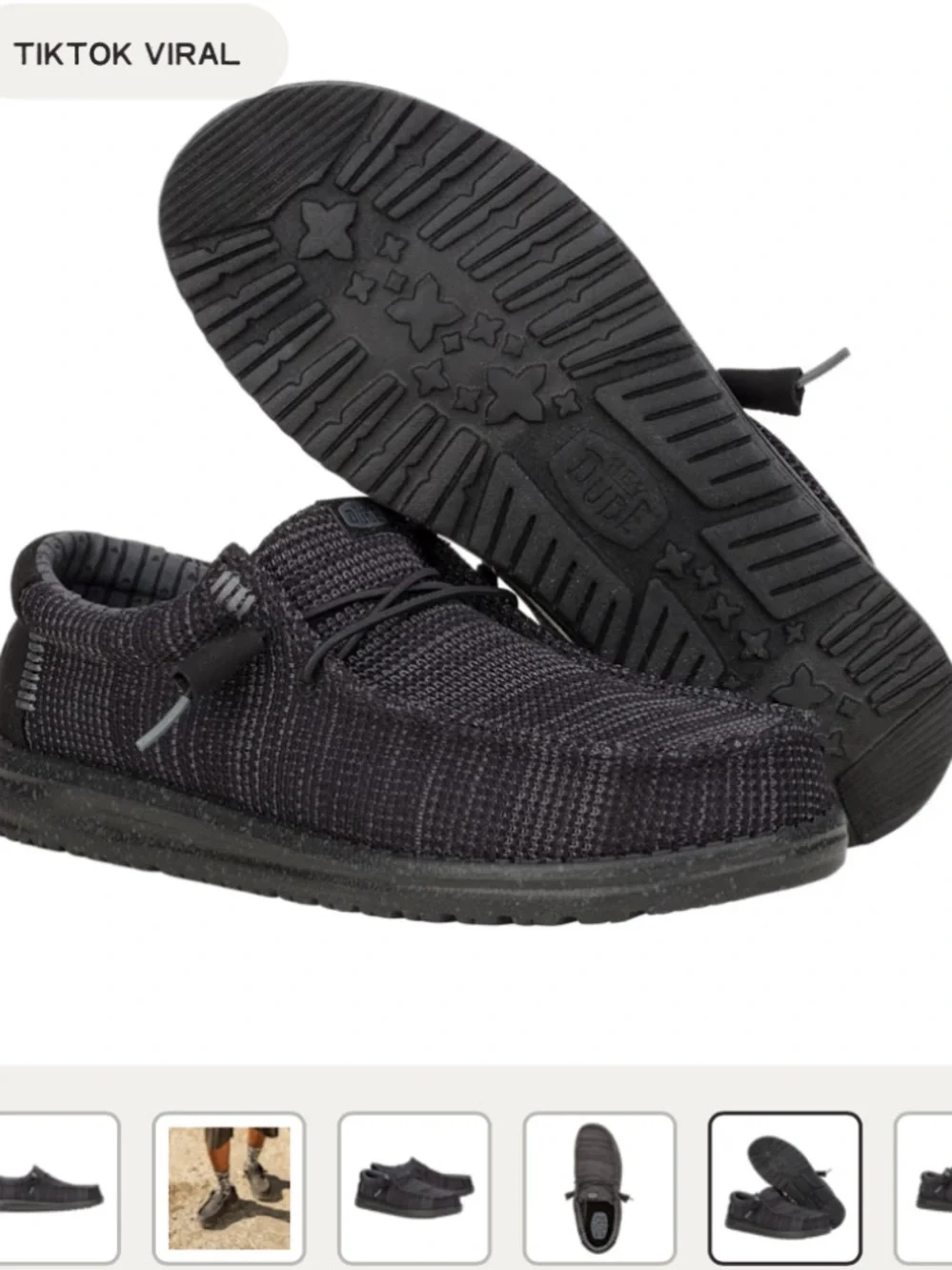Hey Dude Wally Stretch Sox Black Knit Slip-On Loafers with Toggle Lacing